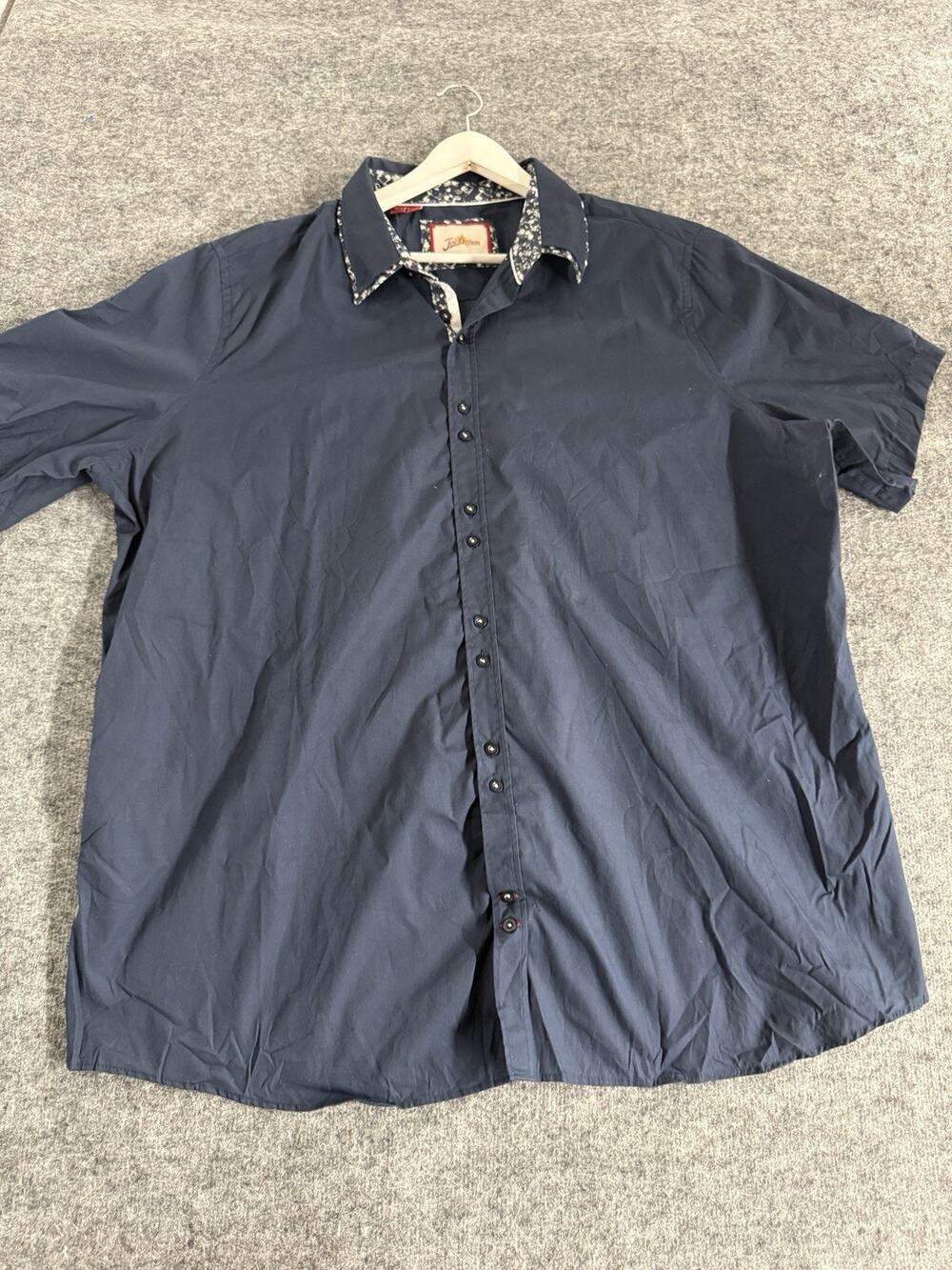 Joe Browns Shirt Men’s 3XL Button Up Navy Blue Short Sleeve Solid Hawaiian N316